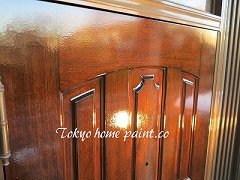 木製玄関ドア塗装、西東京3