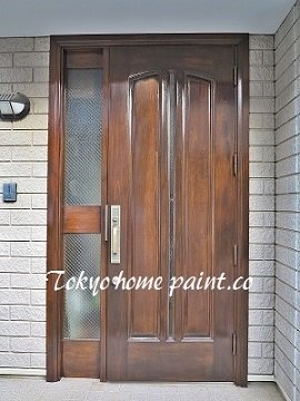 木製玄関ドア塗装調布市アイカ製仕上げ