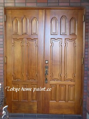 木製玄関ドア塗装、日野市仕上げ