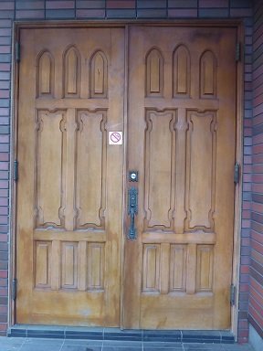 木製玄関ドア塗装、日野市工事前