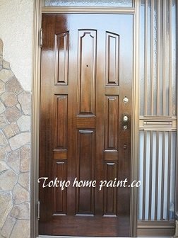 西東京木製玄関ドア塗装、ヤマハ製仕上げ