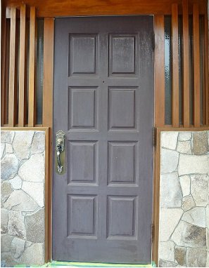 木製玄関ドア再塗装、工事前、西東京市 ヤマハ玄関んドア塗装、西東京市、工事前