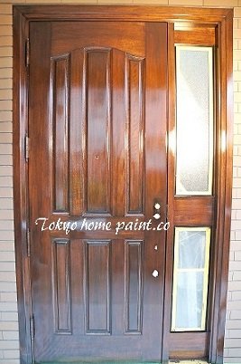 アイカ玄関ドア再塗装世田谷区、仕上げ 木製玄関ドア塗装世田谷区仕上げ