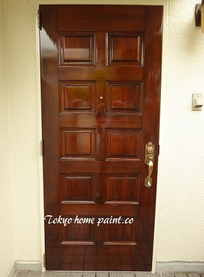 ヤマハ木製玄関ドア塗装工事仕上げ、千葉県