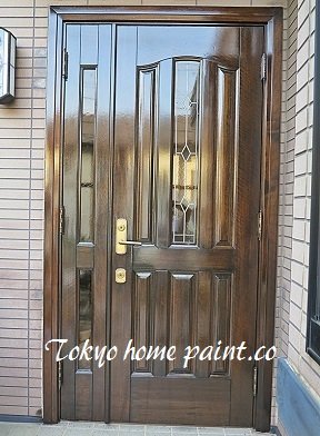 木製玄関ドア塗装仕上げ横浜市