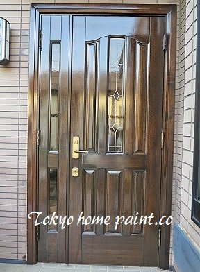 アイカ玄関ドア再塗装横浜市、仕上げ 木製玄関ドア塗装仕上げ横浜市